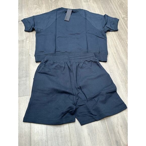 NWT Mono B Womens 2 Piece Set Short Sleeve T-Shirt & Sweat Shorts Blue Size S - Picture 2 of 11